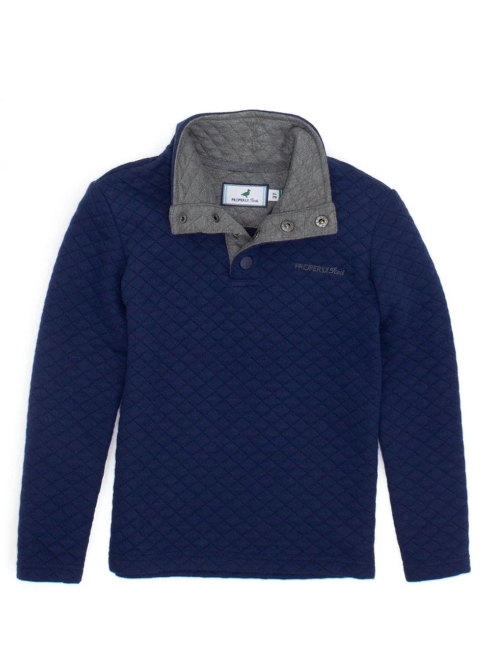 Properly Tied Quilted Pullover Sweater - Navy with Gray Collar